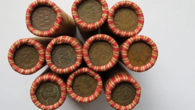 10 Mixed Wheat Indian Head Penny Shotgun Rolls With Indian Cent End! Coin Ten Pl