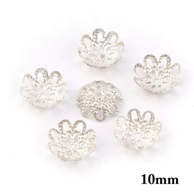 500 Silver Filigree Flower Bead Caps 10mm Fit 10-12mm Bead Jewelry Findings