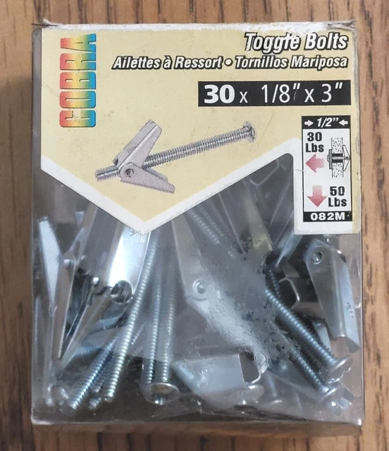 Cobra 30 Pack 1/8" X 3" Round Head Medium-Duty Drywall Anchors Bolts B-15 082M