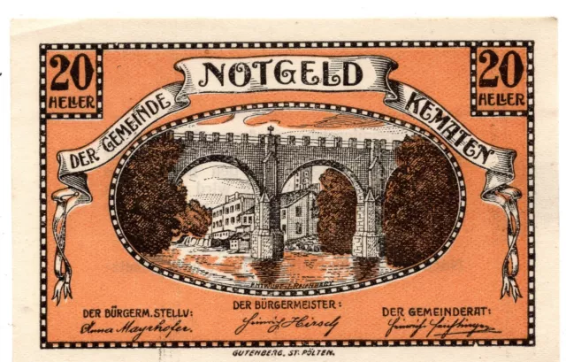 1922 Austria Notgeld Municipality of Kematen 20 Heller (B310)