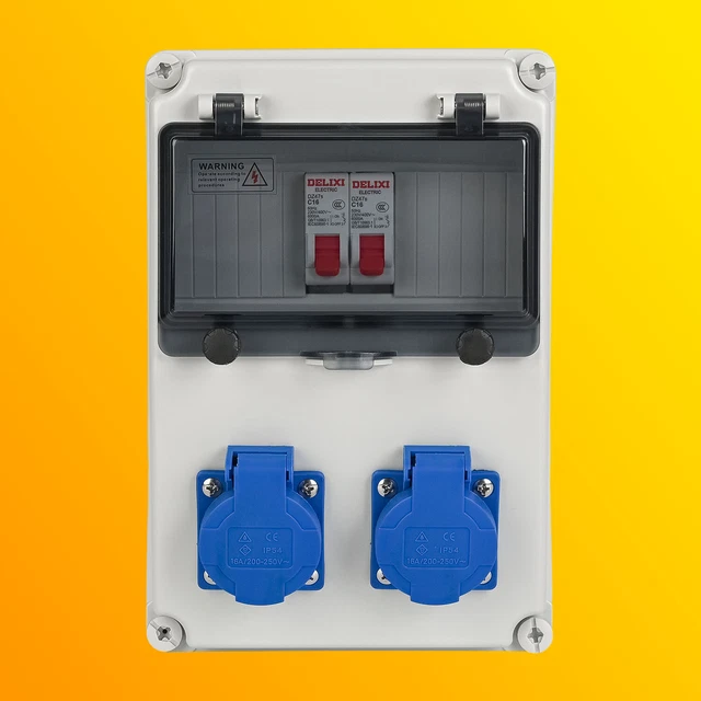 Scatola Di Distribuzione Corrente Da Cantiere 230V 16A IP65 - Con 4 Prese Schuko, Per Interni Ed Esterni