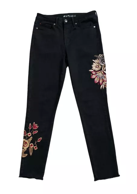 CALVIN KLEIN FLARE Jeans Women Size 6 Low Rise Embroidered Floral $10.00 -  PicClick