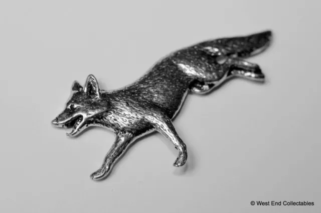Running Fox Pewter Pin Brooch - British Hand Crafted - Dog Fox Wolf Hunting 2