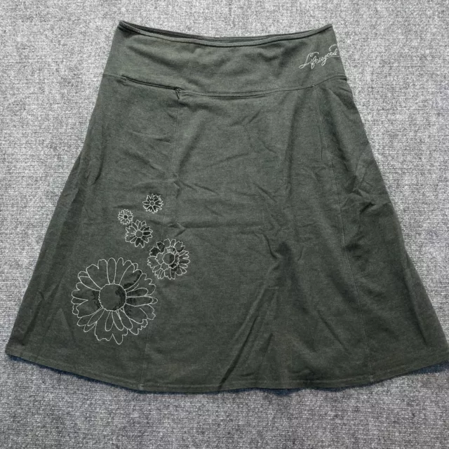 Life Is Good A-Line Women's M Skirt Slate Gray Embroidered Floral Casual Pull On