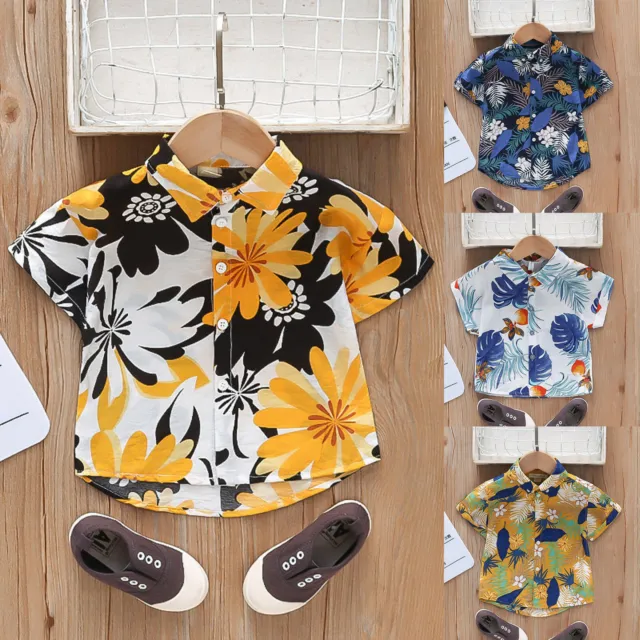 Camicie top con bottoni vacanza floreali hawaiani bambini bambini bambini a maniche corte