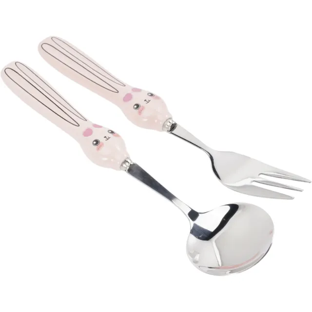Cucharas de Pascua de acero inoxidable para niños pequeños conejo y tenedor utensilios