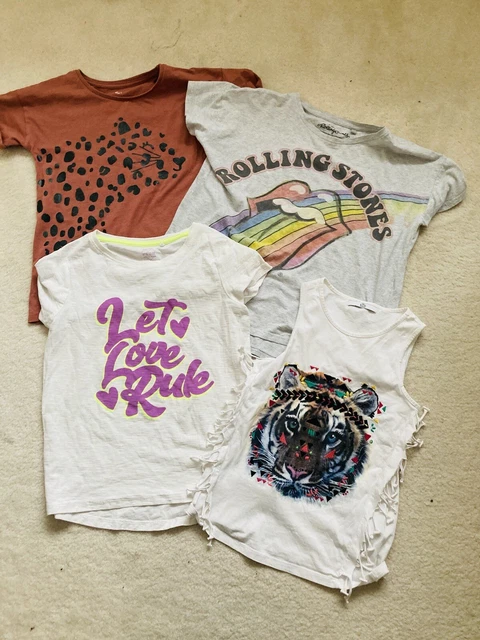 Girls 4 Mixed  Colours Patterned T-Shirt Bundle Age 11 Years