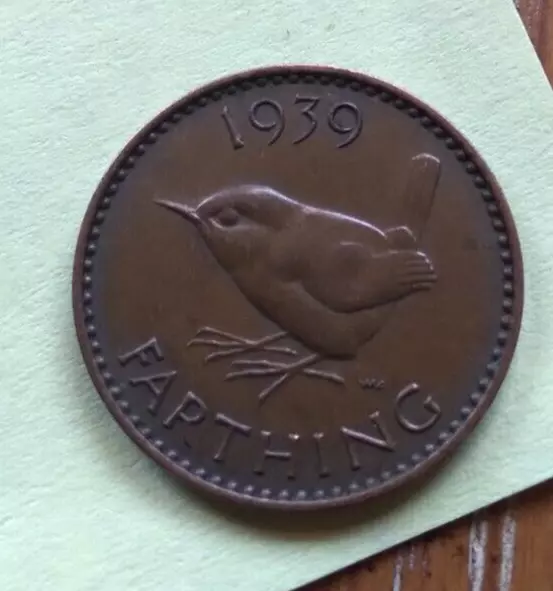 1939 Great Britain 1 Farthing Bronze Coin King George VI WWII Era Vintage