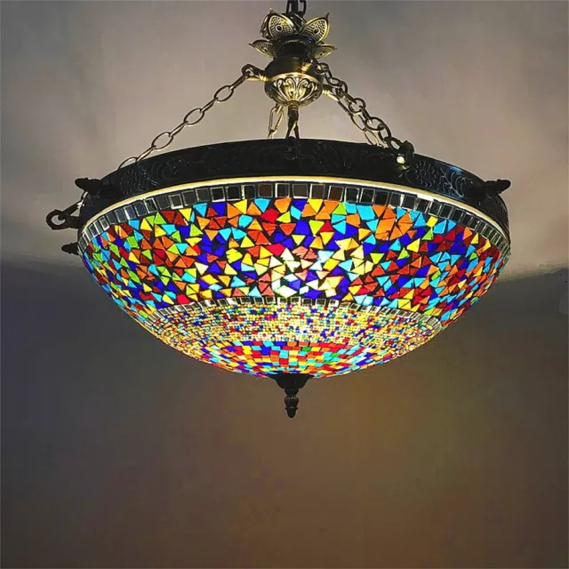 Tiffany Mission Inverted Semi Flush Ceiling Light Stained Glass Pendant Light 3