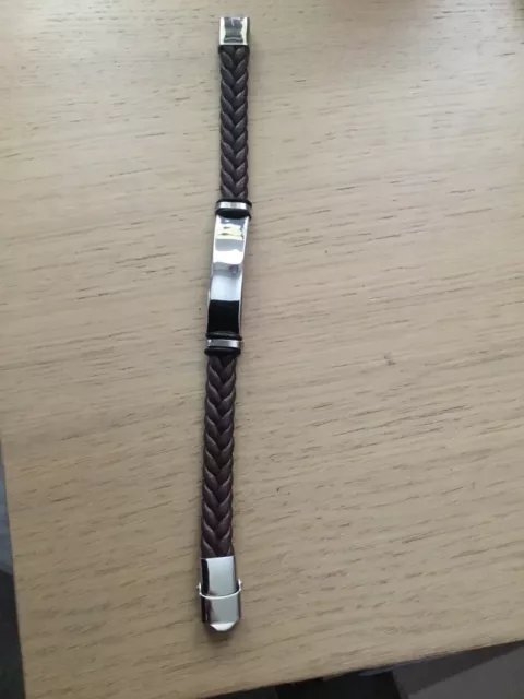 mens braided brown ID style leather bracelet