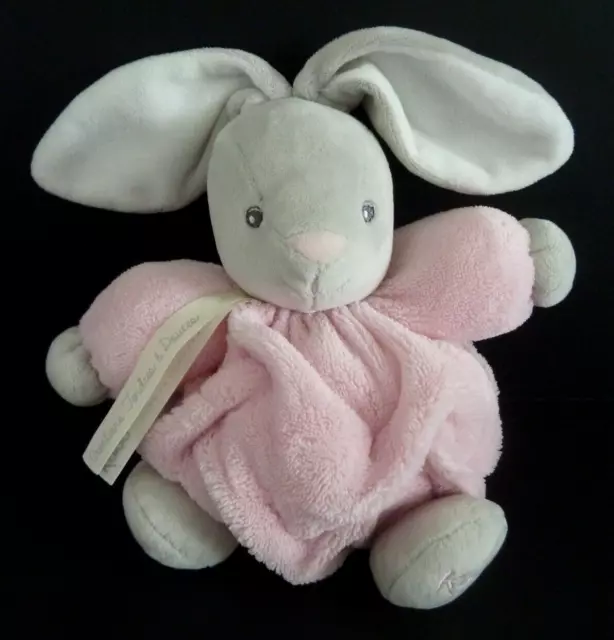 R6. DOUDOU PELUCHE BOULE KALOO LAPIN série PLUME gris rose blanc 20cm ETAT NEUF