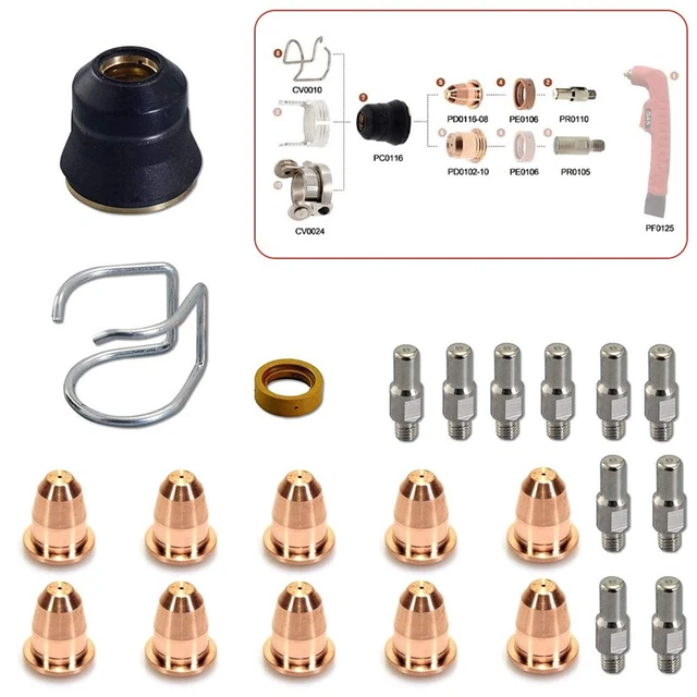 Plasma Electrode PR0110 Tip 0.8 PD0116-08 Shield Cup Kit For S45 Torch 23pcs