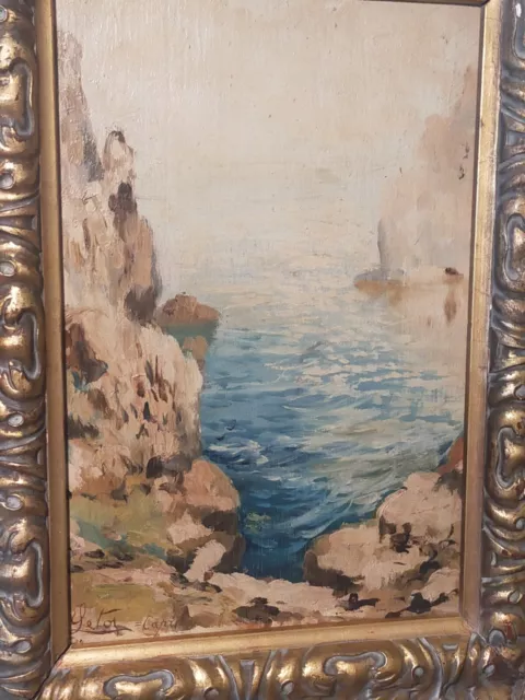 Pittura Napoletana Dipinto Antico Marina Firmato Leto Capri Mare E Rocce