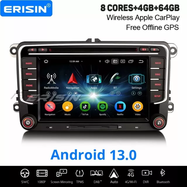 Android 13 DAB+ Autoradio Navi Für VW Passat CC Golf 5/6 Tiguan Jetta Skoda SEAT