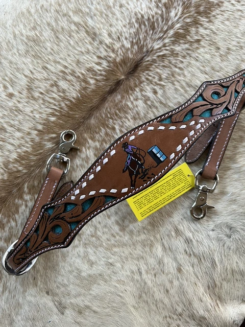 Western Leather Barrel Racer WITHER STRAP Teal Inlay For Breast Collar Tack