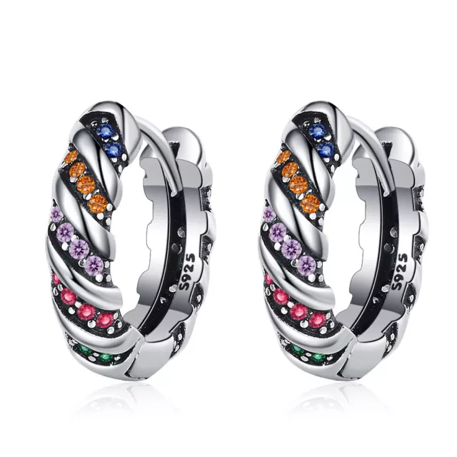 Retro 925 sterling Silver crystal earrings hoop huggie women wedding jewelry