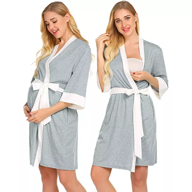 Maternity Nursing Robe Delivery Nightgowns Hospital Breastfeeding Gown 3