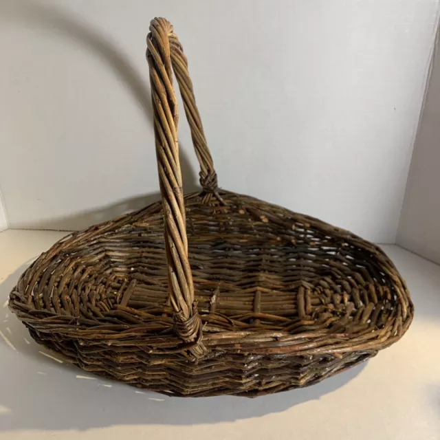 Vtg Flower Gathering Basket Twigs Dark Brown~14” French Country~Farmhouse