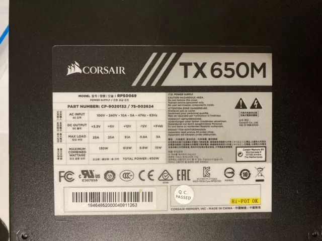 Corsair TX650M 650W ATX Alimentatore per PC - Usato poco