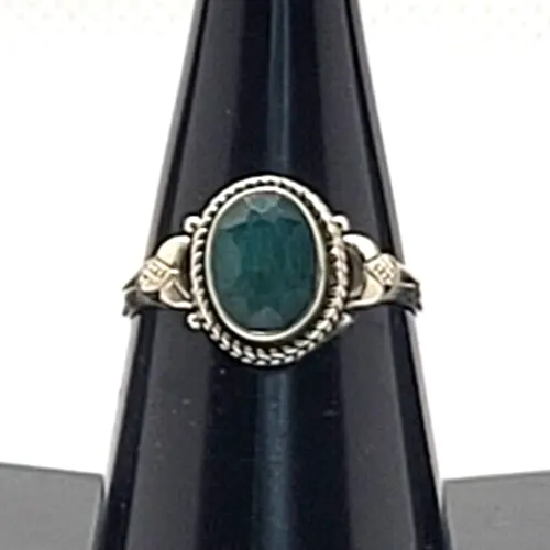 Natural Green Emerald Ring 925 Sterling Silver Size 5.5 Handmade