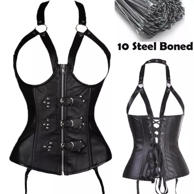 Black Underbust Waist Training Corset Top Lace Up Steel Boned Bustier Plus Size 3