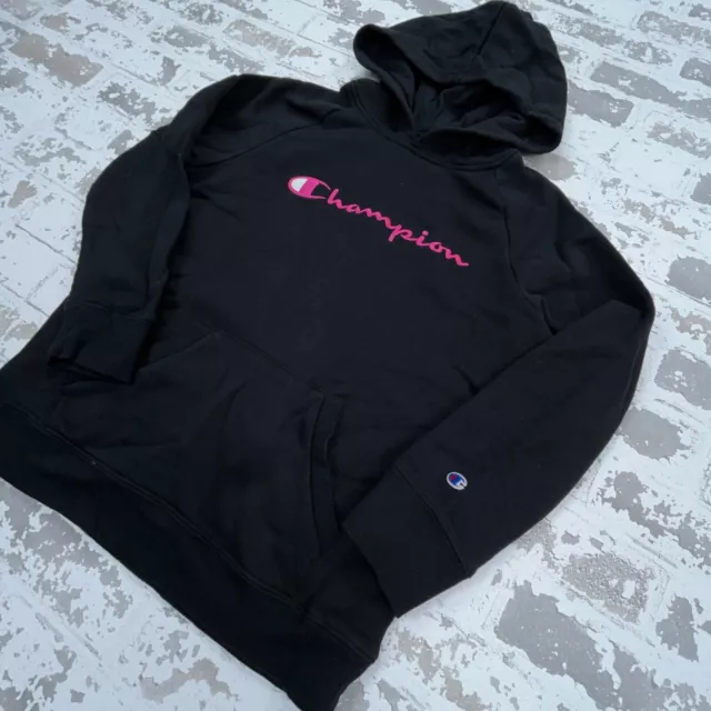 Champion Hoodie Girls XL Black Pink Sweatshirt Sweater Spell Out Sports Youth 2
