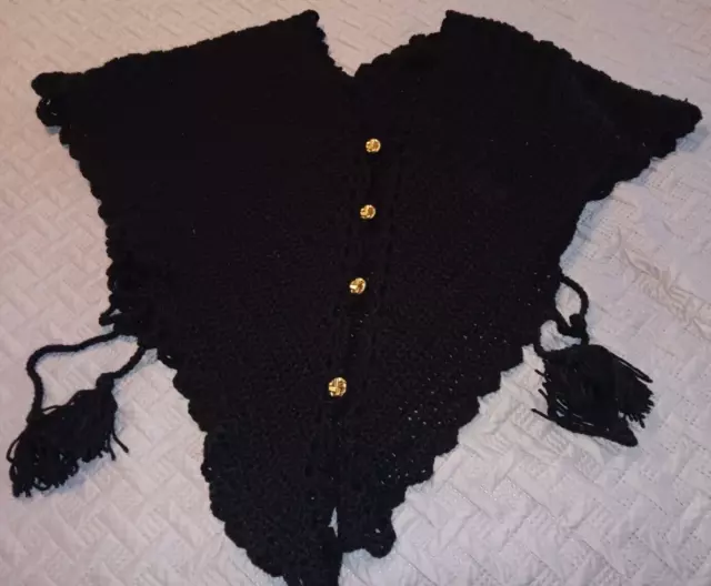 Hand Crocheted Black HUG ME TIGHT SONTAG Repro. 1800's- early 1900's Queen Size