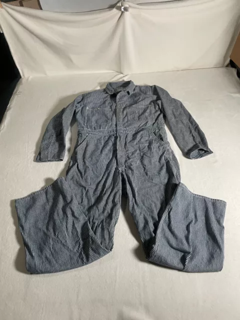 Vintage Coveralls Ford Go For Large Blue Striped Mechanic Jumpsuit USA 1940s