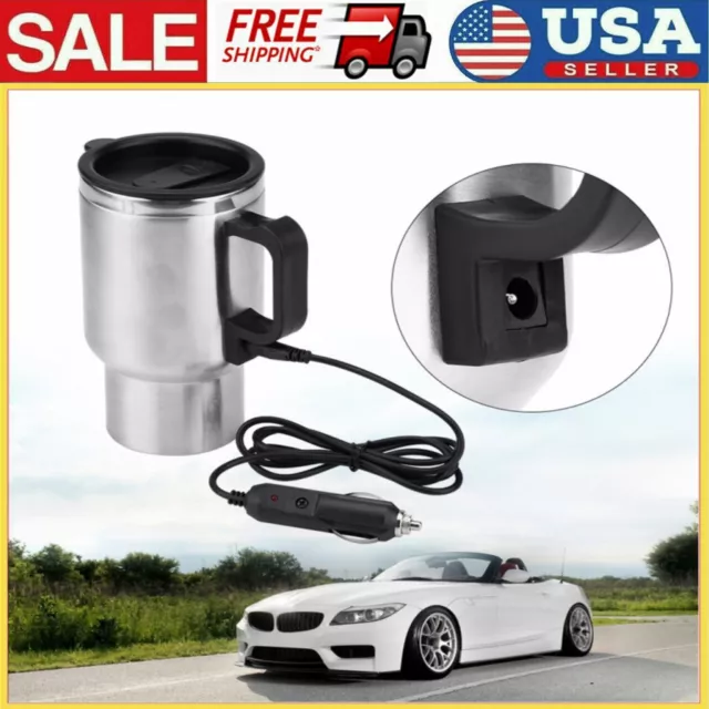 Portable 12V Car Electric Heated Hot Water Kettle Bottle Stainless Steel Cup