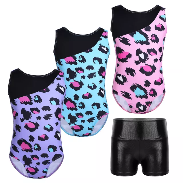 Kids Girls Gymnastics Performance Leotard With Shorts Tumbling Bodysuit Costume