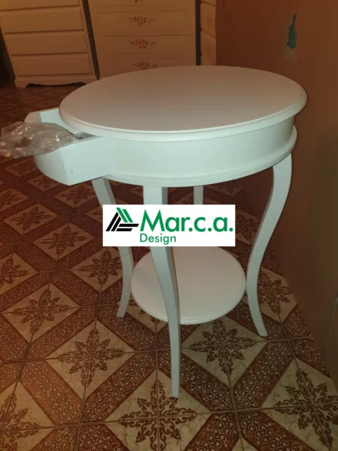 Tavolino Da Divano Salotto Rotondo Arte Povera Bianco Opaco Diametro 50 2