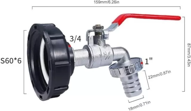 Robinet Raccord Avec Adaptateur S60x6 Pour Cuve 1000 L Récupérateur D'eau Jardin 2