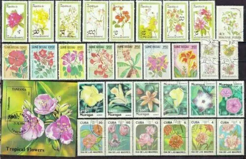 Blumen Lot mit Marken und Block zum Thema flower fleur Flor цветок D502