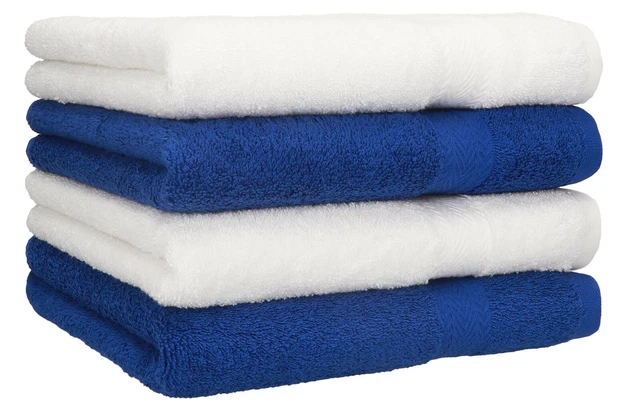Set di 4 asciugamani in spugna Premium colore: bianco e blu reale