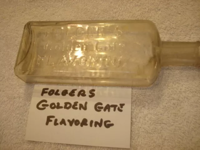 Vintage FOLGER'S GOLDEN GATE FLAVORING Clear Bottle, about 5 OZ.