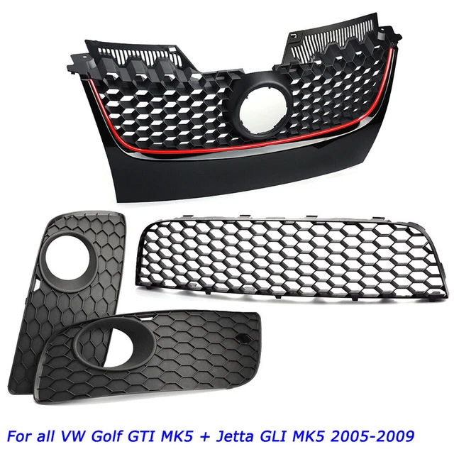 Front Bumper Centre Lower Grille Fog Light Grill Set For VW Golf MK5 GTI Jetta