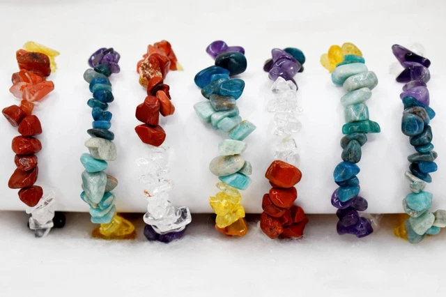 One (1) Natural Chakra Chip Bracelet, Loose Gemstone Baroque Bracelet