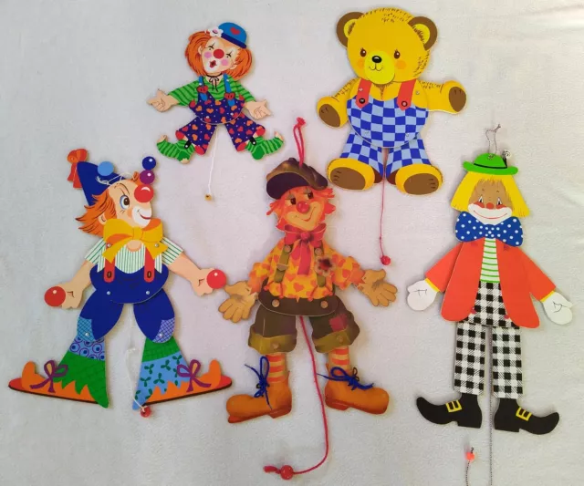 5x HAMPELMANN CLOWN TEDDY Hampelfigur Holz Mertens Selecta Sammlung Konvolut