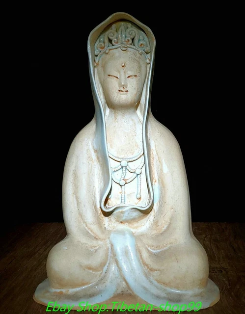 9.9" Old Song Dynasty Hutian Kiln Porcelain Kwan-yin Guan Yin Buddha Statue