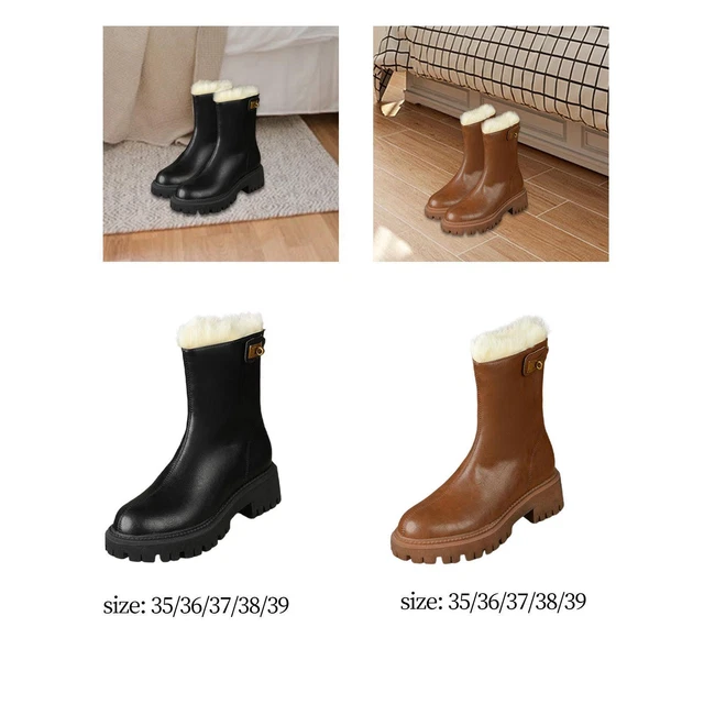 Bottes en cuir d'hiver pour femmes à la mode confortables doublées de