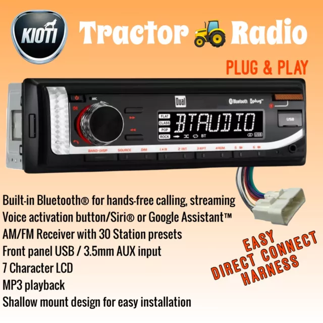 Kioti Tractor Plug & Play Stereo Radio Bluetooth Voice NX RX DK CK Series Cab