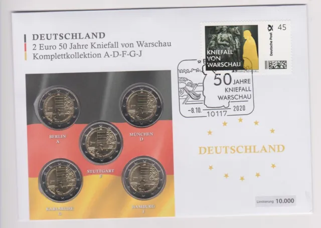 Numis Letter Germany, 50 Years of Kneefall of Warsaw with €2 Coin Set