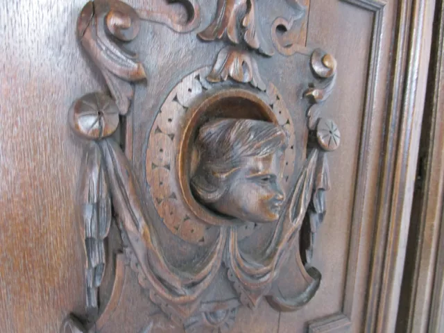 Pair Antique French hand Carved Oak   Door Panels Reclaimed Architectural Salvag 3