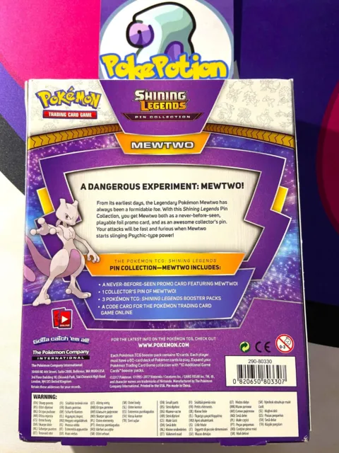 Pokemon TCG Shining Legends Pin Collection Box - Mewtwo (2017) FACTORY SEALED 2