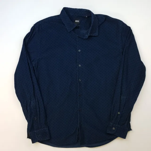 HUGO BOSS Mens Corduroy Shirt XL Slim Fit Blue Long Sleeve Pattern Cotton 100%