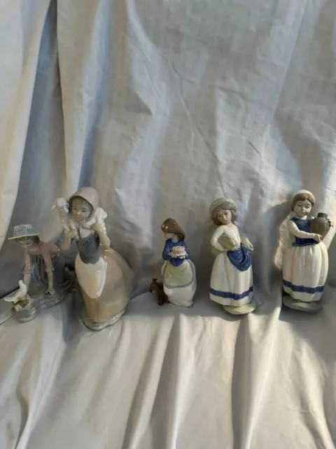 Vintage 5-piece lot Lladro Nao (3) and Zepharim (2) Porcelain Figurines Gloss