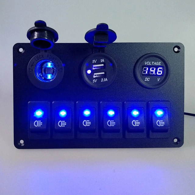 thumbnail image 2 of Frentaly 6 Gang Rocker Switch Panel With Circuit Breakers & LED Voltmeter – 12V For RV, Car, Marine, Boats 2 of 4