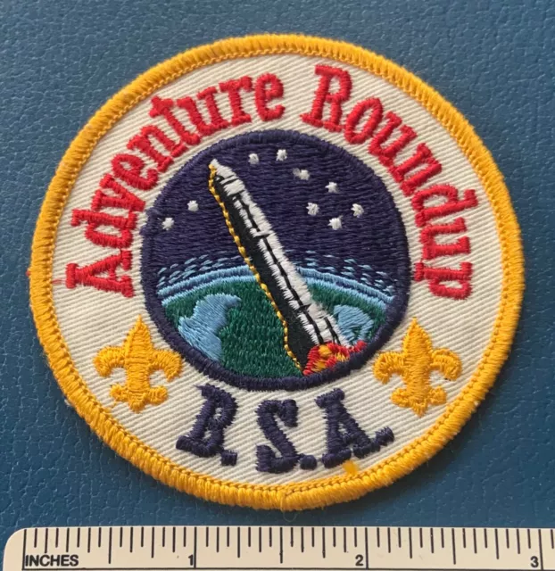 Vintage 1960s ADVENTURE ROUNDUP Boy Scouts of America PATCH Rocket Ship BSA