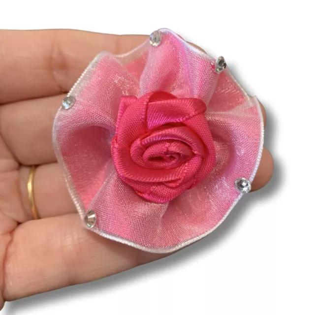 Rosas,Rosas Fieltro con Base Diamante Lazos de Cinta,Recortes,Cerise X 4 Piezas