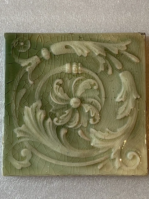 Antique 19th C Cambridge Tile Victorian Art Nouveau Floral Mantel Fire Place